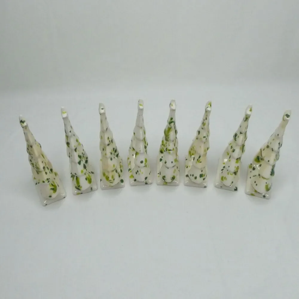 Set Speckled Christmas Tree Divided Tray and 8 Napkin Rings Ceramic ONE REPAIRED